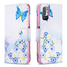 Funda de Cuero Cartera con Soporte Patron de Moda Carcasa B01F para Xiaomi POCO M3 Pro 5G Azul