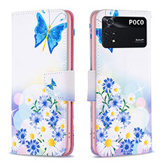 Funda de Cuero Cartera con Soporte Patron de Moda Carcasa B01F para Xiaomi Poco M4 Pro 4G Azul