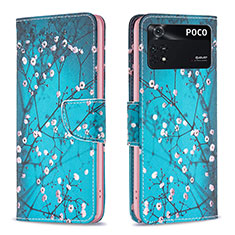 Funda de Cuero Cartera con Soporte Patron de Moda Carcasa B01F para Xiaomi Poco M4 Pro 4G Cian