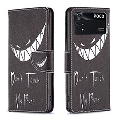 Funda de Cuero Cartera con Soporte Patron de Moda Carcasa B01F para Xiaomi Poco M4 Pro 4G Negro