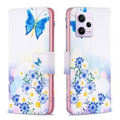 Funda de Cuero Cartera con Soporte Patron de Moda Carcasa B01F para Xiaomi Redmi Note 12 Pro 5G Azul