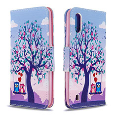 Funda de Cuero Cartera con Soporte Patron de Moda Carcasa B03F para Samsung Galaxy A01 SM-A015 Purpura Claro