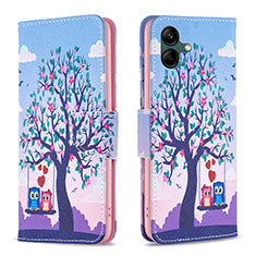 Funda de Cuero Cartera con Soporte Patron de Moda Carcasa B03F para Samsung Galaxy A04 4G Purpura Claro