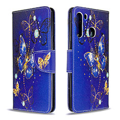 Funda de Cuero Cartera con Soporte Patron de Moda Carcasa B03F para Samsung Galaxy A21 Azul Real