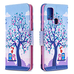 Funda de Cuero Cartera con Soporte Patron de Moda Carcasa B03F para Samsung Galaxy A21s Purpura Claro