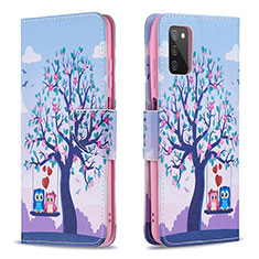 Funda de Cuero Cartera con Soporte Patron de Moda Carcasa B03F para Samsung Galaxy F02S SM-E025F Purpura Claro