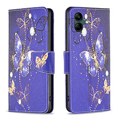 Funda de Cuero Cartera con Soporte Patron de Moda Carcasa B03F para Samsung Galaxy F04 Azul Real