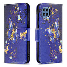 Funda de Cuero Cartera con Soporte Patron de Moda Carcasa B03F para Samsung Galaxy M32 4G Azul Real