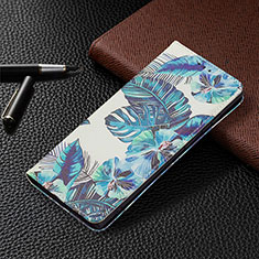 Funda de Cuero Cartera con Soporte Patron de Moda Carcasa B03F para Samsung Galaxy S21 Ultra 5G Azul