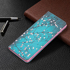 Funda de Cuero Cartera con Soporte Patron de Moda Carcasa B03F para Samsung Galaxy S21 Ultra 5G Cian