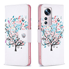 Funda de Cuero Cartera con Soporte Patron de Moda Carcasa B03F para Xiaomi Mi 12 Pro 5G Blanco