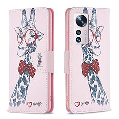 Funda de Cuero Cartera con Soporte Patron de Moda Carcasa B03F para Xiaomi Mi 12 Pro 5G Rosa