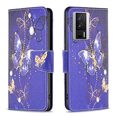 Funda de Cuero Cartera con Soporte Patron de Moda Carcasa B03F para Xiaomi Poco F5 Pro 5G Azul Real