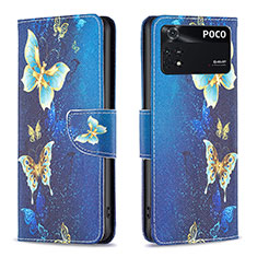 Funda de Cuero Cartera con Soporte Patron de Moda Carcasa B03F para Xiaomi Poco M4 Pro 4G Azul Cielo