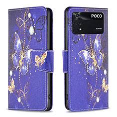 Funda de Cuero Cartera con Soporte Patron de Moda Carcasa B03F para Xiaomi Poco M4 Pro 4G Azul Real