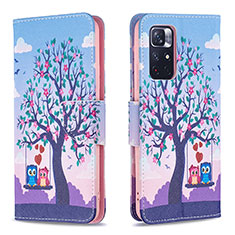 Funda de Cuero Cartera con Soporte Patron de Moda Carcasa B03F para Xiaomi Poco M4 Pro 5G Purpura Claro