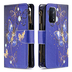 Funda de Cuero Cartera con Soporte Patron de Moda Carcasa B04F para OnePlus Nord N200 5G Azul Real