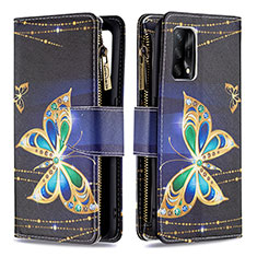 Funda de Cuero Cartera con Soporte Patron de Moda Carcasa B04F para Oppo A74 4G Negro