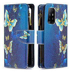 Funda de Cuero Cartera con Soporte Patron de Moda Carcasa B04F para Oppo A95 5G Azul