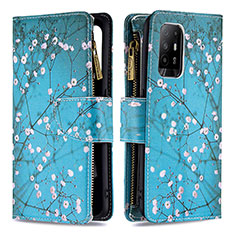 Funda de Cuero Cartera con Soporte Patron de Moda Carcasa B04F para Oppo A95 5G Cian