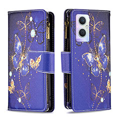 Funda de Cuero Cartera con Soporte Patron de Moda Carcasa B04F para Oppo A96 5G Azul Real