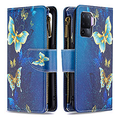 Funda de Cuero Cartera con Soporte Patron de Moda Carcasa B04F para Oppo F19 Pro Azul