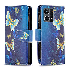 Funda de Cuero Cartera con Soporte Patron de Moda Carcasa B04F para Oppo F21 Pro 4G Azul