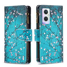 Funda de Cuero Cartera con Soporte Patron de Moda Carcasa B04F para Oppo F21 Pro 5G Cian