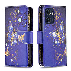 Funda de Cuero Cartera con Soporte Patron de Moda Carcasa B04F para Oppo Find X5 Lite 5G Azul Real