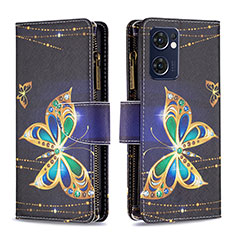 Funda de Cuero Cartera con Soporte Patron de Moda Carcasa B04F para Oppo Find X5 Lite 5G Negro