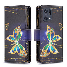 Funda de Cuero Cartera con Soporte Patron de Moda Carcasa B04F para Oppo Find X5 Pro 5G Negro