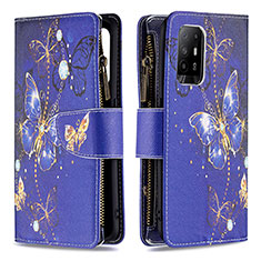 Funda de Cuero Cartera con Soporte Patron de Moda Carcasa B04F para Oppo Reno5 Z 5G Azul Real