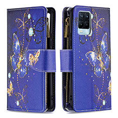 Funda de Cuero Cartera con Soporte Patron de Moda Carcasa B04F para Realme 8 Pro Azul Real