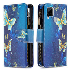 Funda de Cuero Cartera con Soporte Patron de Moda Carcasa B04F para Realme C25 Azul