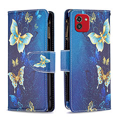 Funda de Cuero Cartera con Soporte Patron de Moda Carcasa B04F para Samsung Galaxy A03 Azul