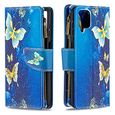 Funda de Cuero Cartera con Soporte Patron de Moda Carcasa B04F para Samsung Galaxy A12 5G Azul