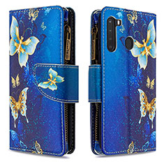 Funda de Cuero Cartera con Soporte Patron de Moda Carcasa B04F para Samsung Galaxy A21 Azul