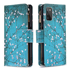 Funda de Cuero Cartera con Soporte Patron de Moda Carcasa B04F para Samsung Galaxy F02S SM-E025F Cian