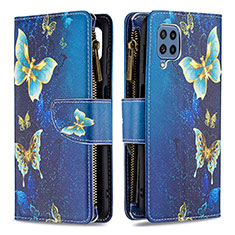 Funda de Cuero Cartera con Soporte Patron de Moda Carcasa B04F para Samsung Galaxy M32 4G Azul