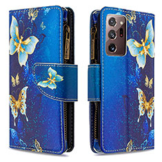 Funda de Cuero Cartera con Soporte Patron de Moda Carcasa B04F para Samsung Galaxy Note 20 Ultra 5G Azul