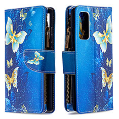 Funda de Cuero Cartera con Soporte Patron de Moda Carcasa B04F para Samsung Galaxy S20 FE 5G Azul