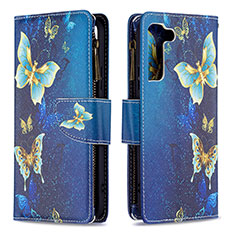 Funda de Cuero Cartera con Soporte Patron de Moda Carcasa B04F para Samsung Galaxy S21 FE 5G Azul