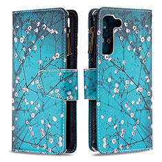 Funda de Cuero Cartera con Soporte Patron de Moda Carcasa B04F para Samsung Galaxy S25 5G Cian