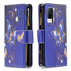 Funda de Cuero Cartera con Soporte Patron de Moda Carcasa B04F para Vivo V21 5G Azul Real