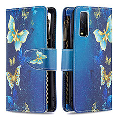 Funda de Cuero Cartera con Soporte Patron de Moda Carcasa B04F para Vivo Y30g Azul