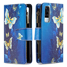 Funda de Cuero Cartera con Soporte Patron de Moda Carcasa B04F para Vivo Y31 (2021) Azul