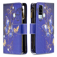 Funda de Cuero Cartera con Soporte Patron de Moda Carcasa B04F para Vivo Y51 (2021) Azul Real