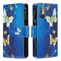 Funda de Cuero Cartera con Soporte Patron de Moda Carcasa B04F para Xiaomi POCO M3 Pro 5G Azul