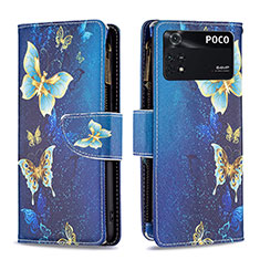 Funda de Cuero Cartera con Soporte Patron de Moda Carcasa B04F para Xiaomi Poco M4 Pro 4G Azul