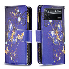 Funda de Cuero Cartera con Soporte Patron de Moda Carcasa B04F para Xiaomi Redmi Note 11E Pro 5G Azul Real